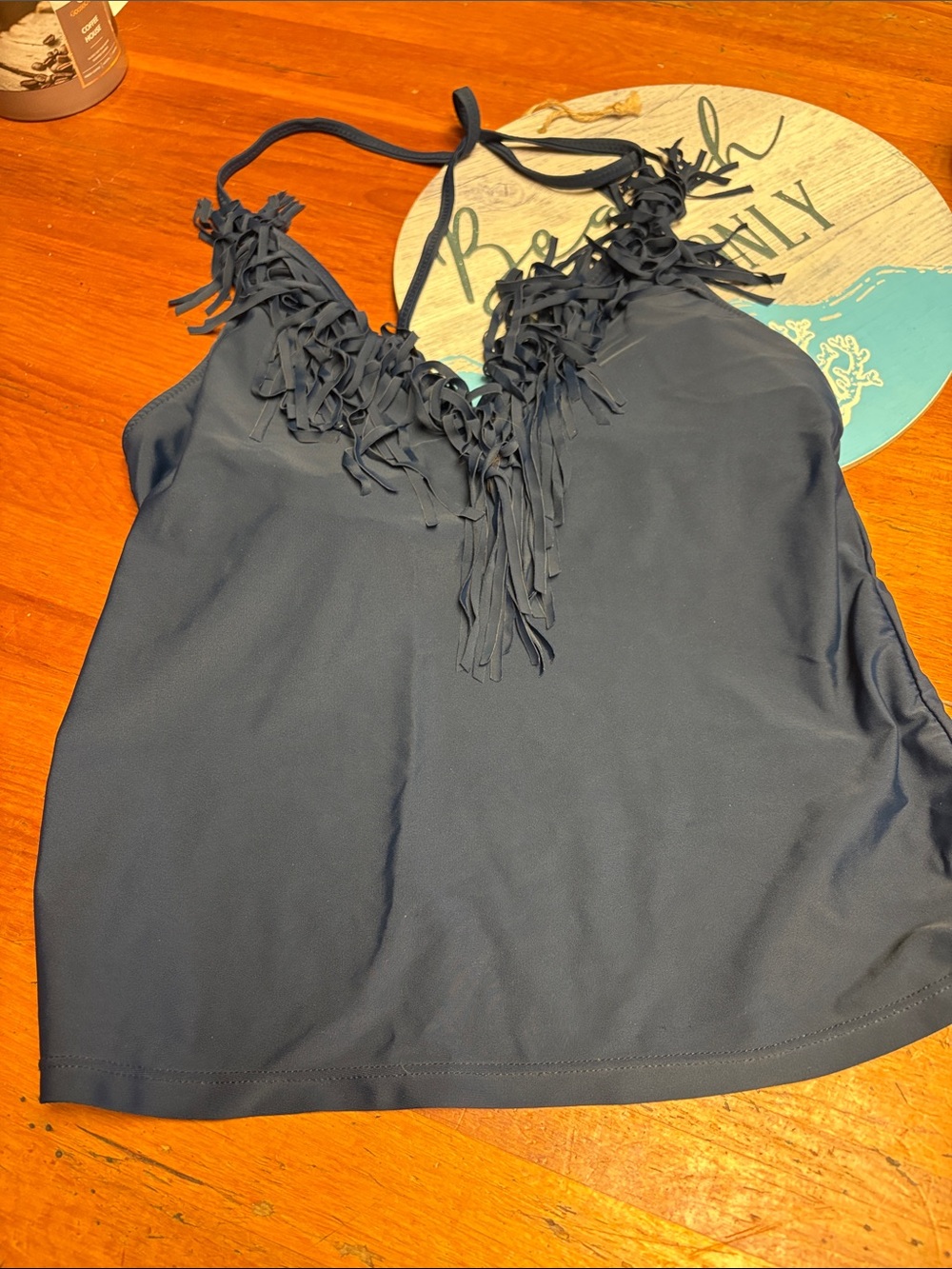 Jessica Simpson Navy Fringe Halter Camisole Top